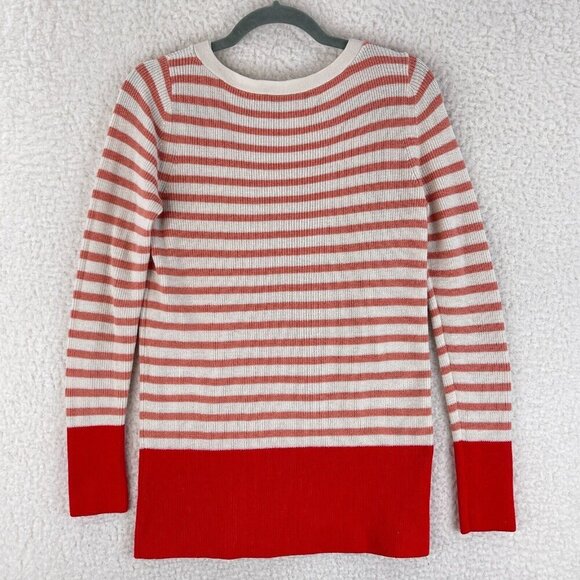 Ann Taylor LOFT Orange Striped Knit Pullover Sweater Womens Crew Neck Size M - Picture 11 of 13